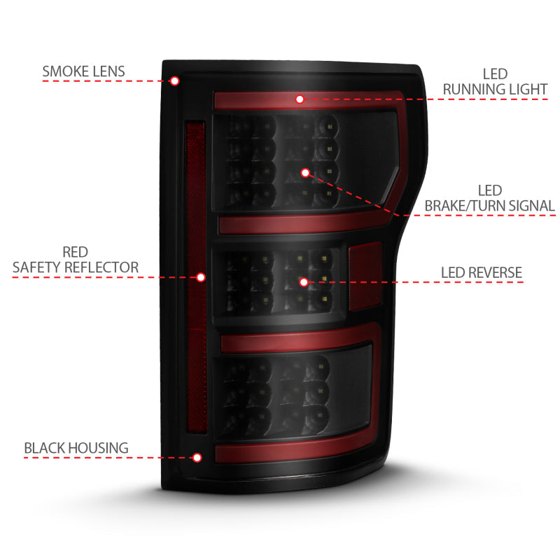 18-20 Ford F-150 ANZO 311314 Full LED Tail Lights - Black w/ Sequential Signal (Red Light Bar)