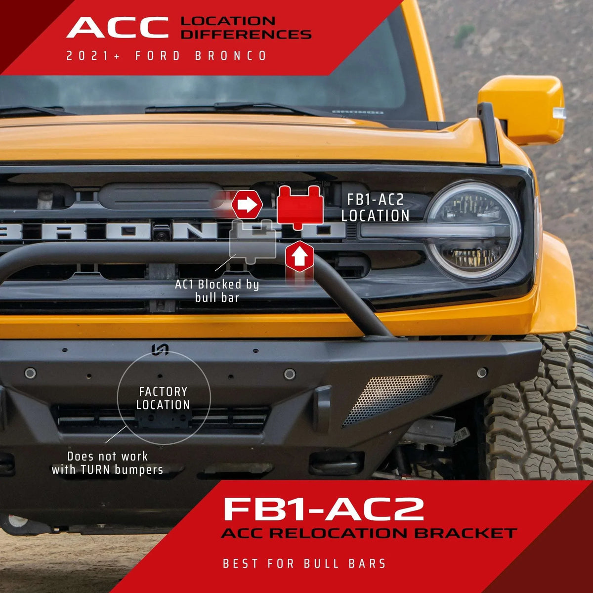 21-26 Ford Bronco ACC Turn Offroad FB1-AC1 Relocation Bracket for Brush & Grill Guards