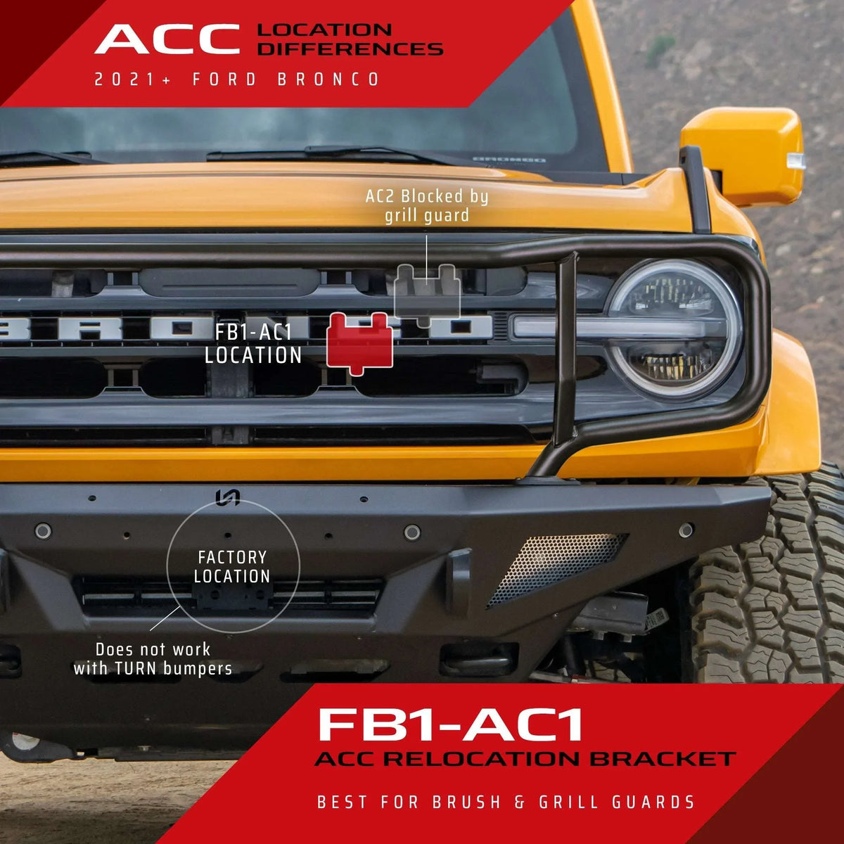 21-26 Ford Bronco ACC Turn Offroad FB1-AC1 Relocation Bracket for Brush & Grill Guards