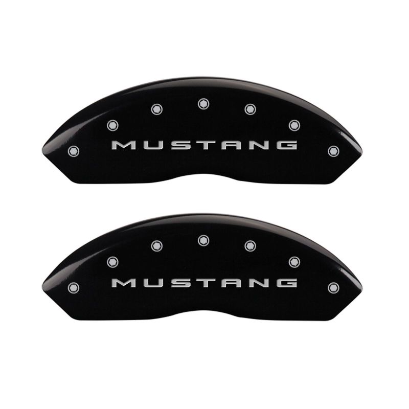 15-20 Ford Mustang MGP 10202SMB2BK 4 Caliper Covers Engraved Front 2015/Mustang Engraved Rear 2015/Bar & Pony Black Finish Slvr Character