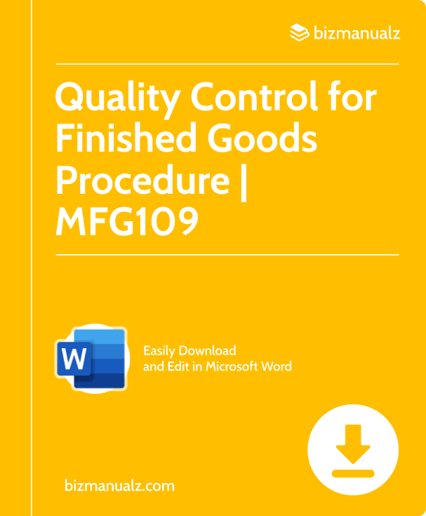 Quality Control for Finished Goods Procedure | MFG109