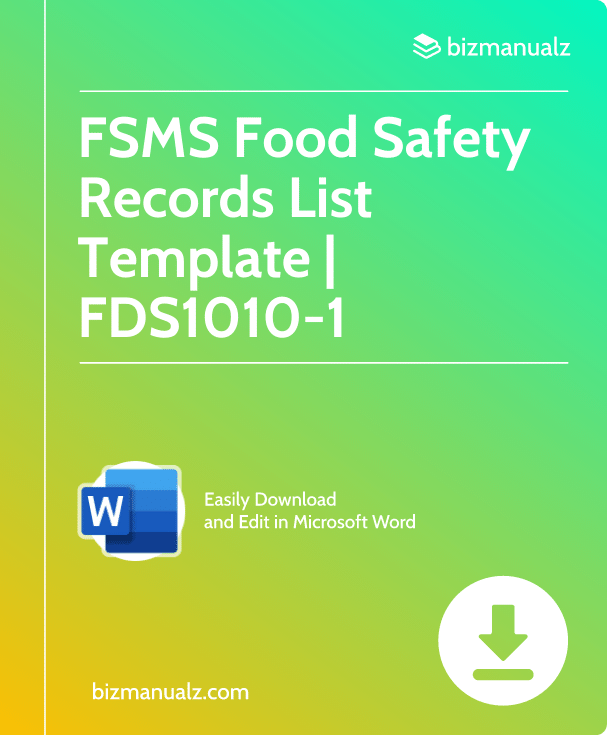 FSMS Food Safety Records List Template | FDS1010-1