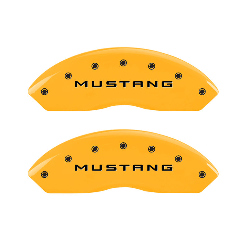 10-14 Ford Mustang MGP 10198SMGTYL 4 Caliper Covers Engraved Front Mustang Engraved Rear GT Yellow Finish Black Character