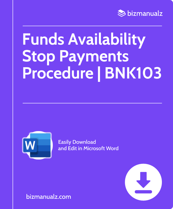 Funds Availability Stop Payments Procedure | BNK103