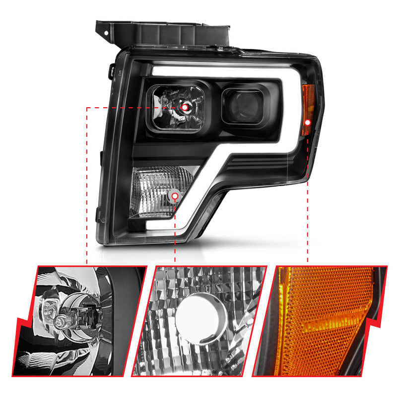 09-14 Ford F-150 ANZO 111443 Projector Light Bar H.L Black Amber