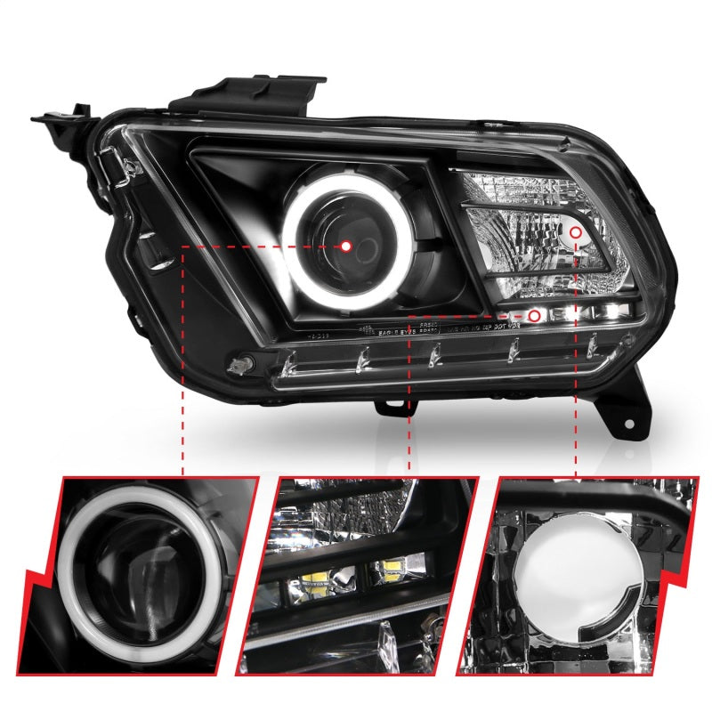 10-14 Ford Mustang ANZO 121323 Projector Headlights w/ Halo Black (CCFL)