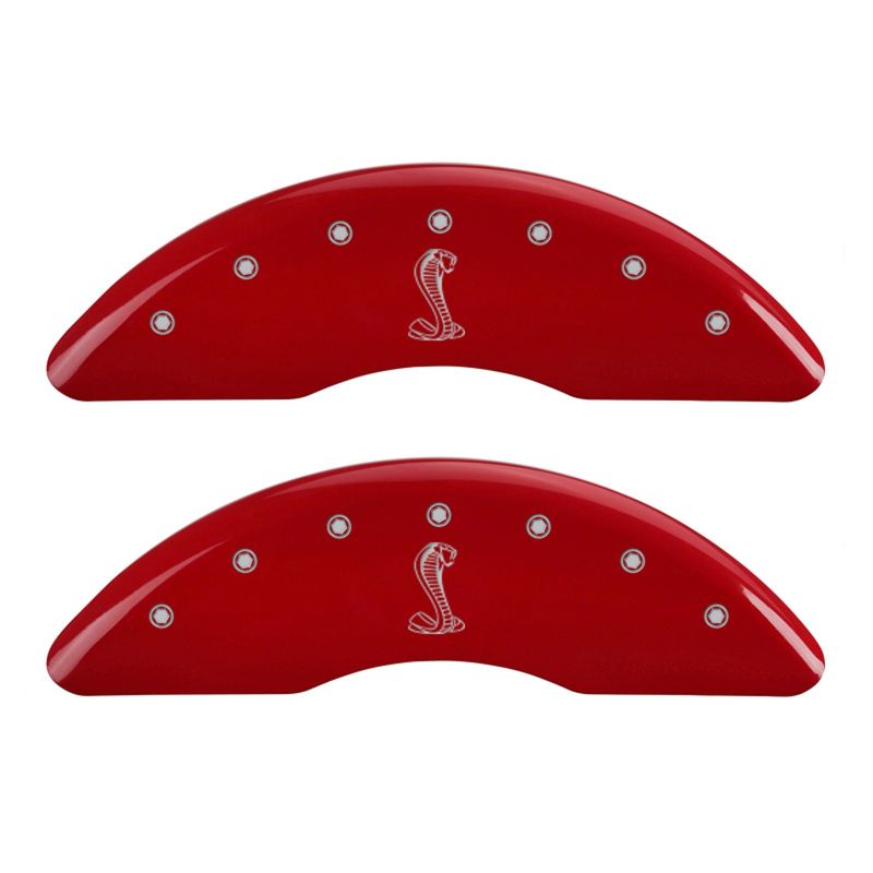 15-20 Ford Mustang MGP 10201SSNKRD 4 Caliper Covers Engraved Front & Rear Tiffany Snake Red Finish Silver Character