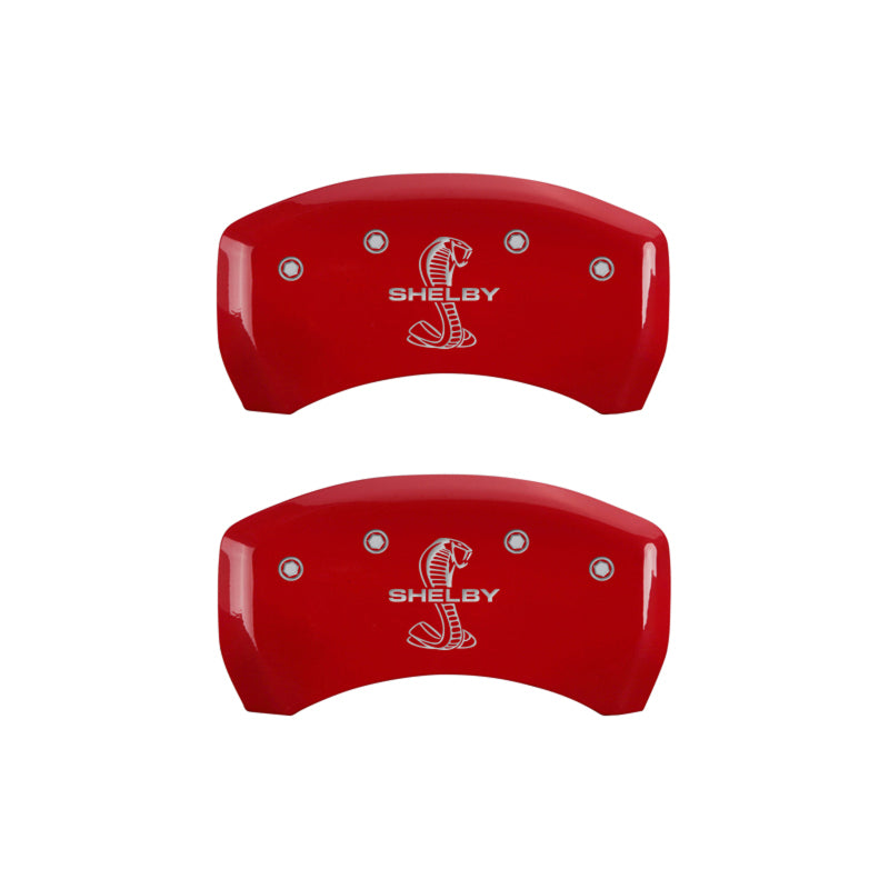 10-14 Ford Mustang MGP 10198SSBYRD 4 Caliper Covers Engraved Front Shelby Engraved Rear Tiffany Snake Red Finish Silver Character