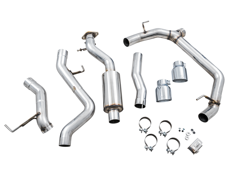 21-23 Ford Bronco L4 2.3L/V6 2.7L AWE 3015-32456 0FG Dual Rear Exit Exhaust w/Chrome Silver Tips & Bash Guard