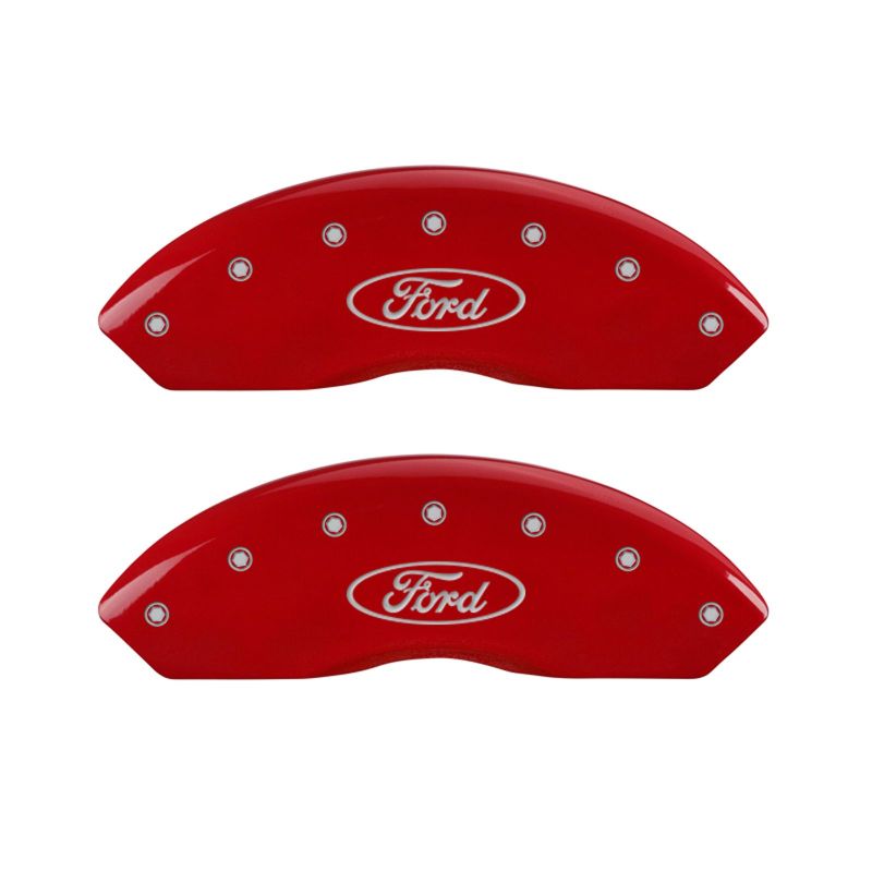04-09 Ford F-150 MGP 10009SFRDRD 4 Caliper Covers Engraved Front & Rear Oval logo/Ford Red Finish Silver Character