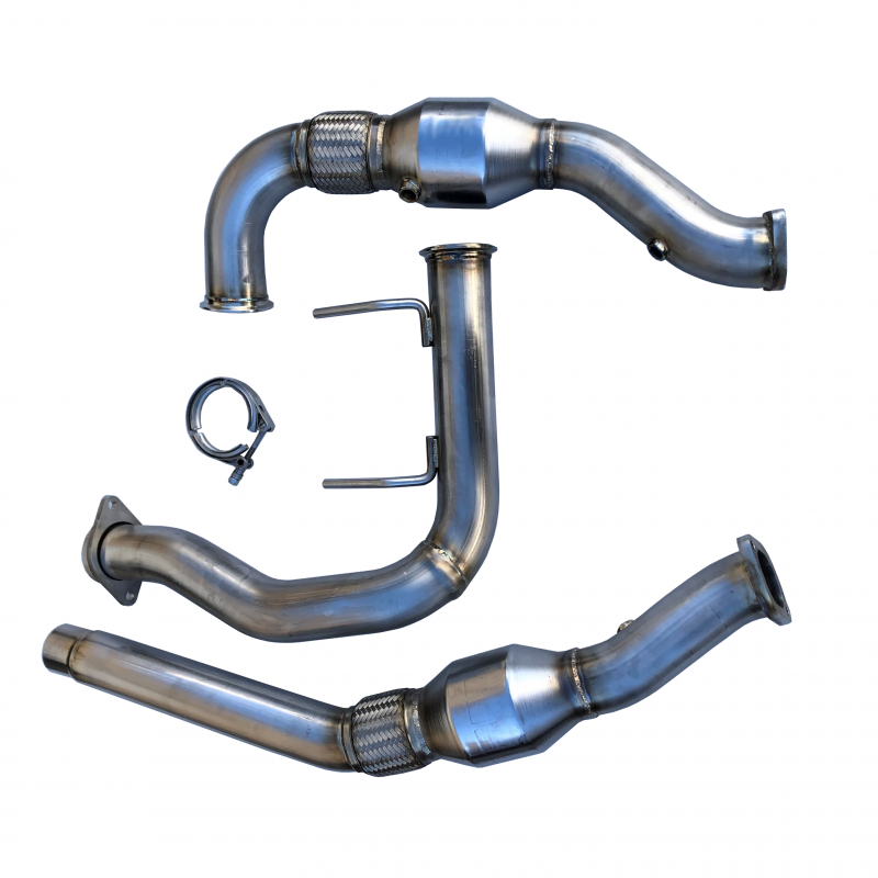 2017 - 2020 Ford F-150 Raptor 3.5L SPD Performance 304SS Catted Downpipes, with built-in Turbo Adapters