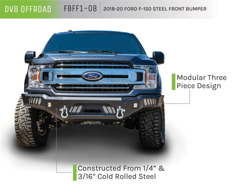 18-20 Ford F-150 DV8 Offroad FBFF1-08 Steel Front Bumper w/ Light Holes