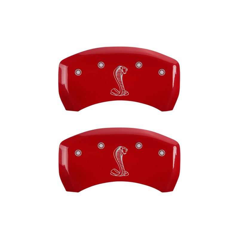 15-20 Ford Mustang MGP 10201SSNKRD 4 Caliper Covers Engraved Front & Rear Tiffany Snake Red Finish Silver Character