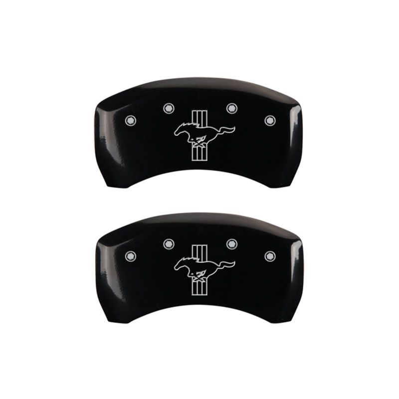 15-20 Ford Mustang MGP 10201SMB2BK 4 Caliper Covers Engraved Front 2015/Mustang Engraved Rear 2015/Bar & Pony Black Finish Slvr Character