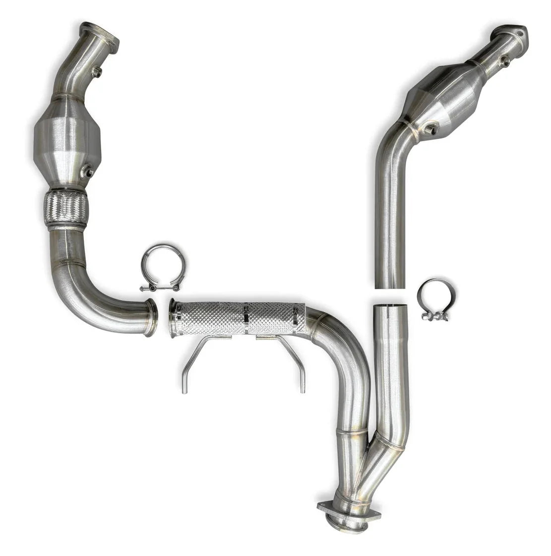 21-23 Ford F-150 3.5L PowerBoost CV Fabrication FFPB2124CDP Stainless Steel Catted Downpipes