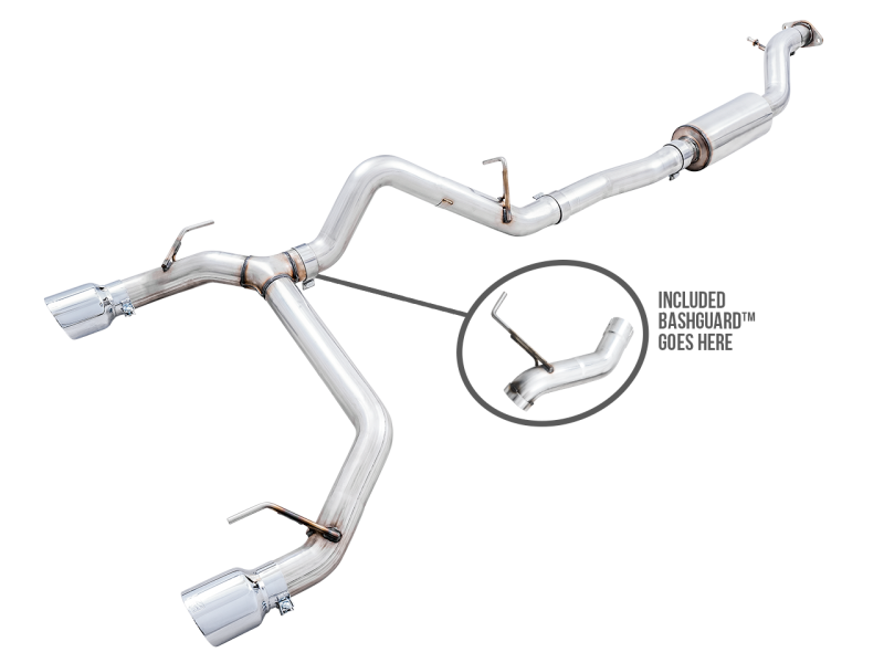 21-23 Ford Bronco L4 2.3L/V6 2.7L AWE 3015-32456 0FG Dual Rear Exit Exhaust w/Chrome Silver Tips & Bash Guard