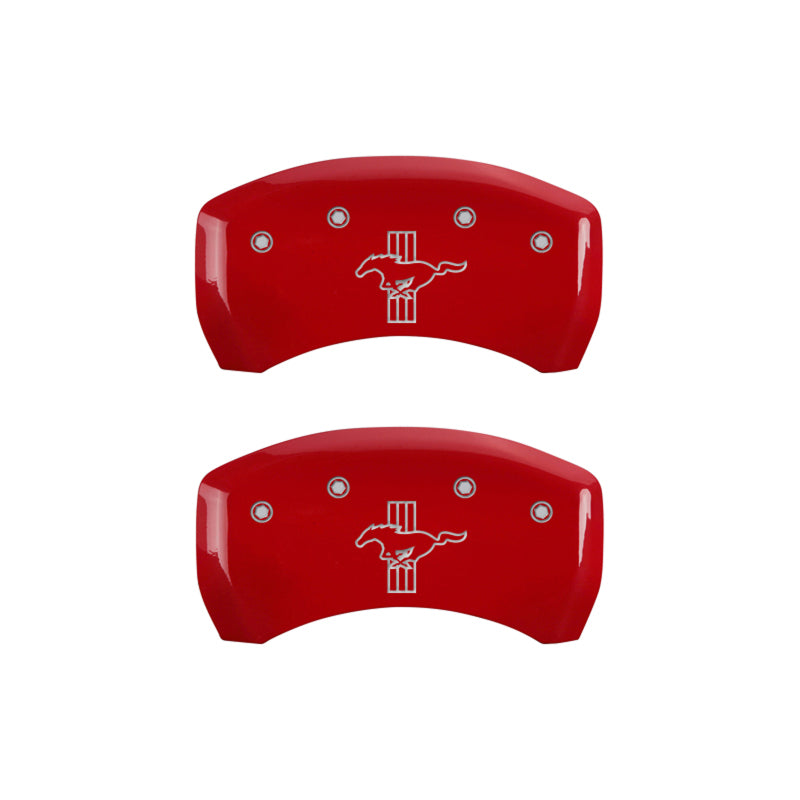 10-14 Ford Mustang MGP 10198SMBPRD 4 Caliper Covers Engraved Front Mustang Engraved Rear Bar & Pony Red Finish Silver Character