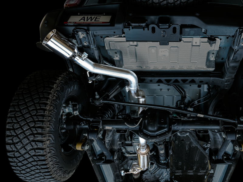21-23 Ford Bronco V6 2.3L & 2.7L EB AWE Tuning 3015-22789 0FG Single Rear Exit Exhaust w/ Chrome Silver Tip & Bash Guard