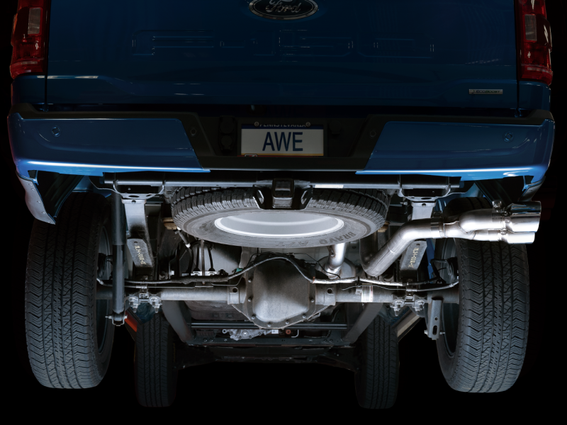 21-26 Ford F-150 AWE Tuning 3015-22067 0FG Dual Side Exit Cat-Back Exhaust- 4.5in Chrome Silver Tips