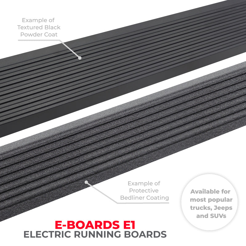 09-14 Ford F-150 Go Rhino 20412687PC Crew Cab 4dr E-BOARD E1 Electric Running Board Kit (No Drill) - Tex. Blk