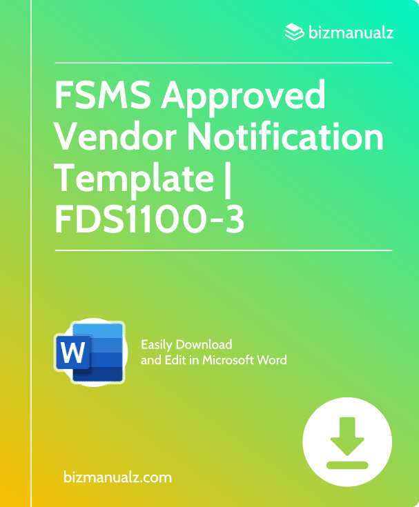 FSMS Approved Vendor Notification Template | FDS1100-3