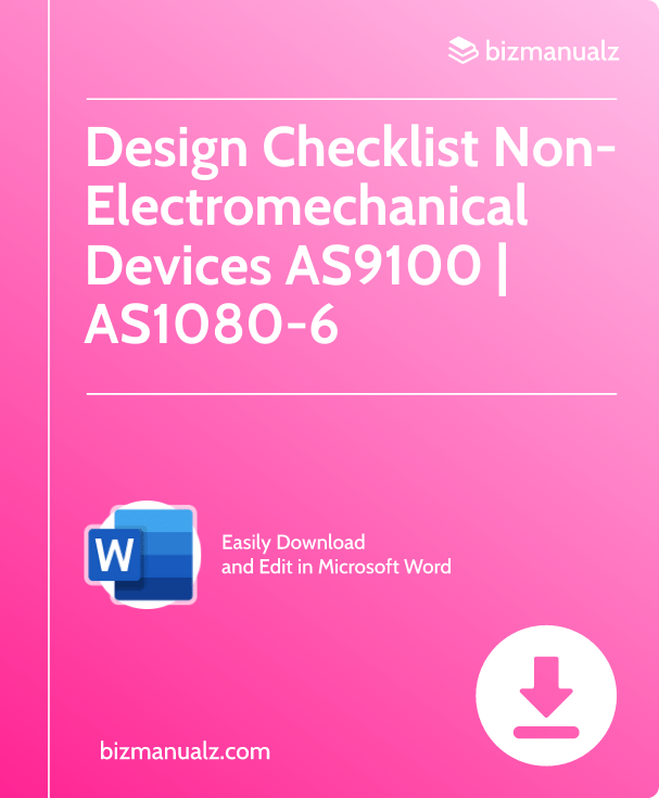 Design Checklist Non-Electromechanical Devices AS9100 Template | AS1080-6