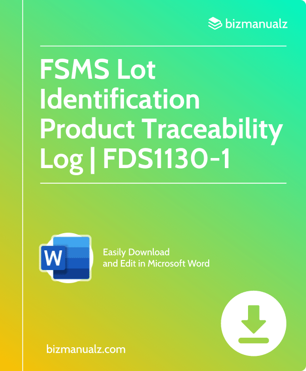 FSMS Lot Identification Product Traceability Log Template | FDS1130-1