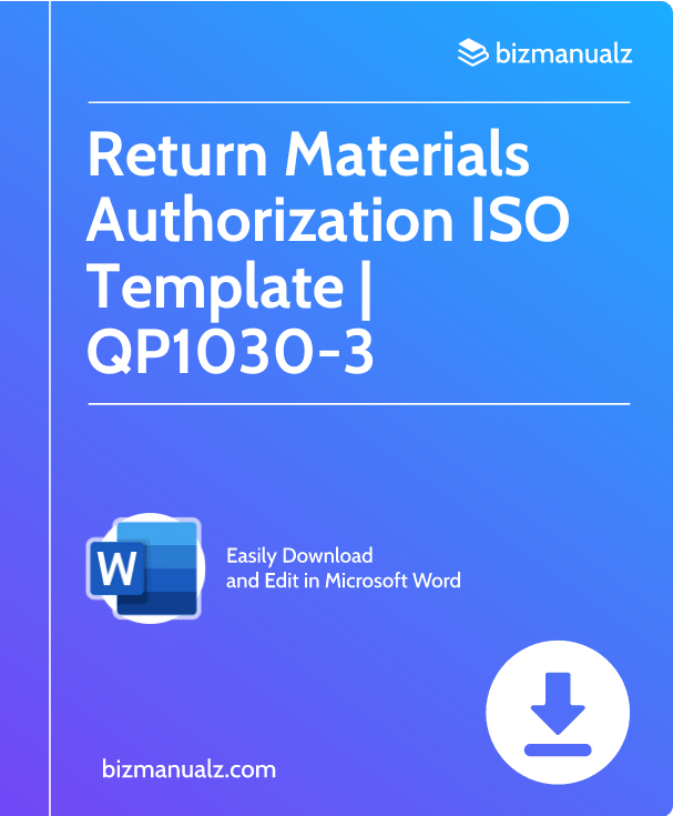 Return Materials Authorization ISO Template | QP1030-3