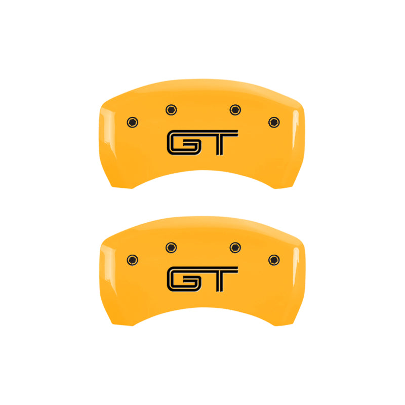 10-14 Ford Mustang MGP 10198SMGTYL 4 Caliper Covers Engraved Front Mustang Engraved Rear GT Yellow Finish Black Character