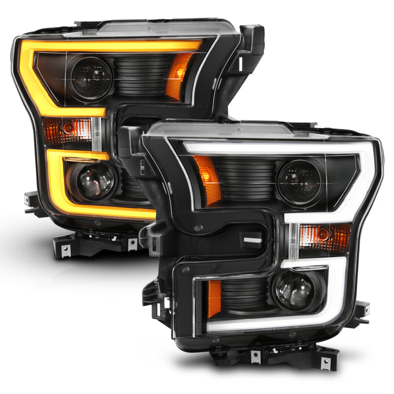 15-20 Ford F-150 V6/V8 Anzo 111357 Projector Plank Style Switchback Headlights Black / Amber