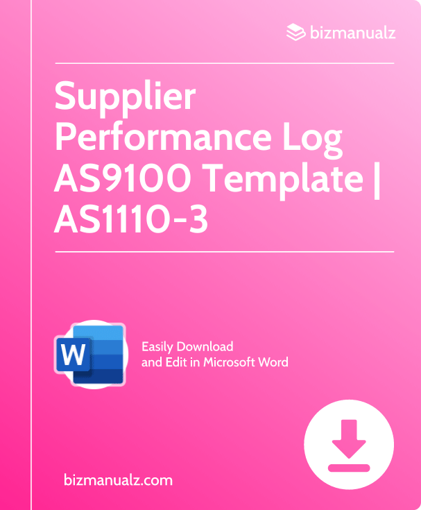 Supplier Performance Log AS9100 Template | AS1110-3
