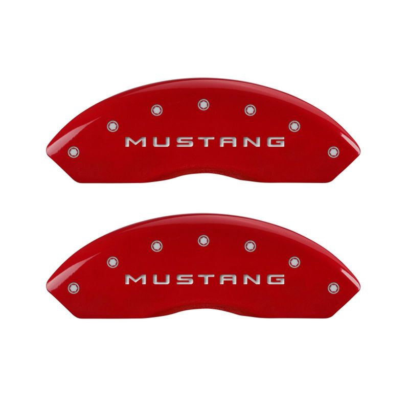 10-14 Ford Mustang MGP 10198SM50RD 4 Caliper Covers Engraved Front Mustang Engraved Rear 5.0 Red Finish Silver Character