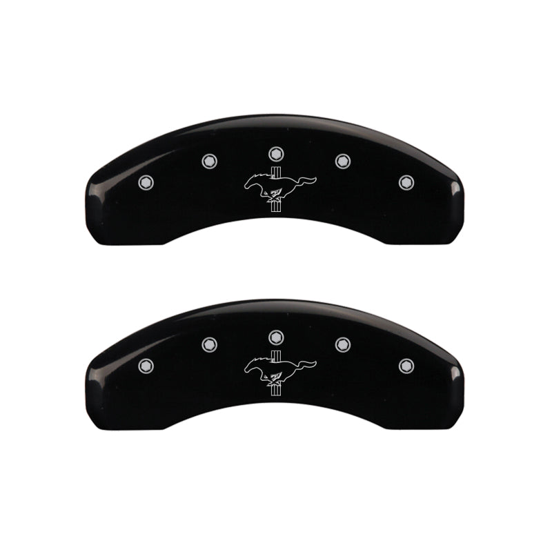 15-20 Ford Mustang MGP 10204SMB2BK 4 Caliper Covers Engraved Front 2015/Mustang Engraved Rear 2015/Bar & Pony Black Finish Slvr Character