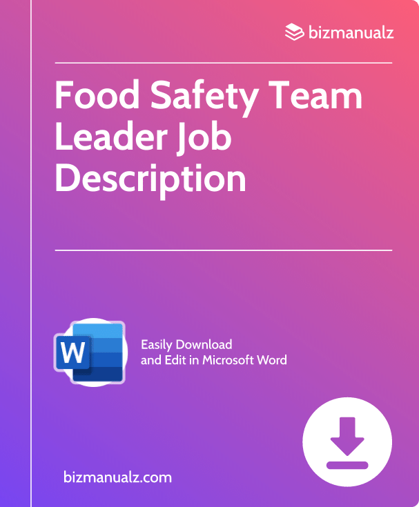 Food Safety Team Leader Job Description | JD0440