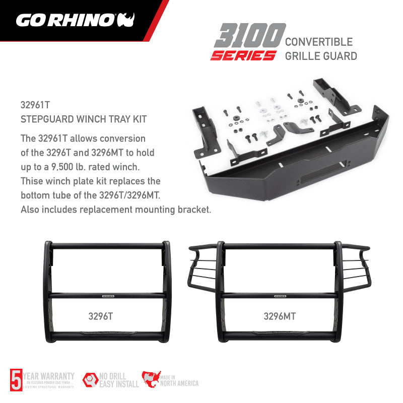 18-20 Ford F-150 Go Rhino 3296T 3100 Series StepGuard Center Grille Guard only - Textured Black