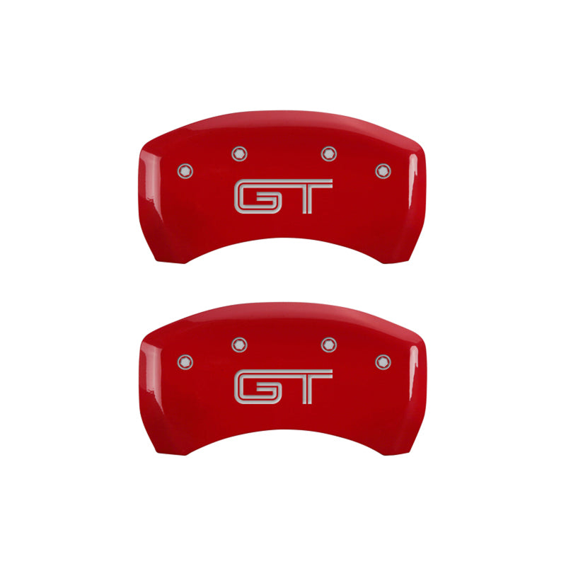 10-14 Ford Mustang MGP 10198SMGTRD 4 Caliper Covers Engraved Front Mustang Engraved Rear GT Red Finish Silver Character