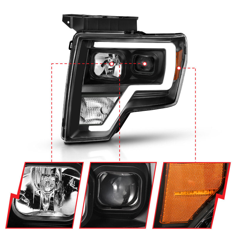 09-14 Ford F-150 ANZO 111443 Projector Light Bar H.L Black Amber