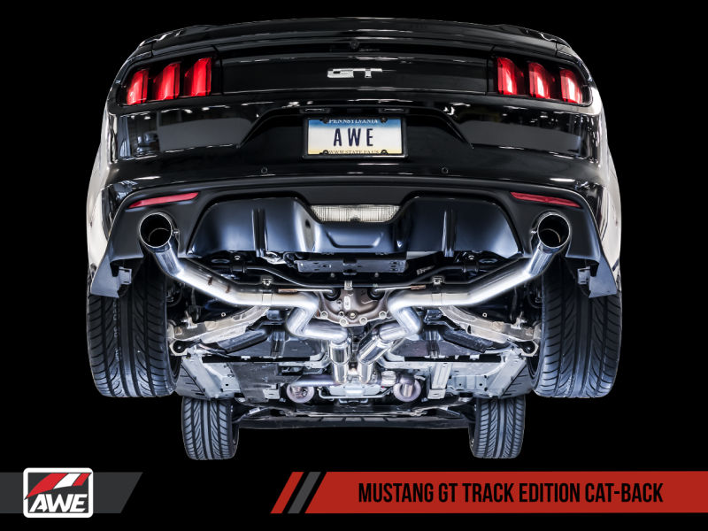 15-17 Ford Mustang GT AWE Tuning 3020-32028 S550 Cat-Back Exhaust - Track Edition (Chrome Silver Tips)