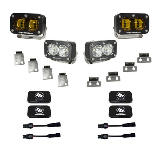 21-26 Ford F-150 Raptor / 23-26 Bronco Raptor / 24-26 F-150 Raptor 37/R Baja Designs 448181 S2 SAE/S2 Sport Fog Pocket Kit - Baja Amber