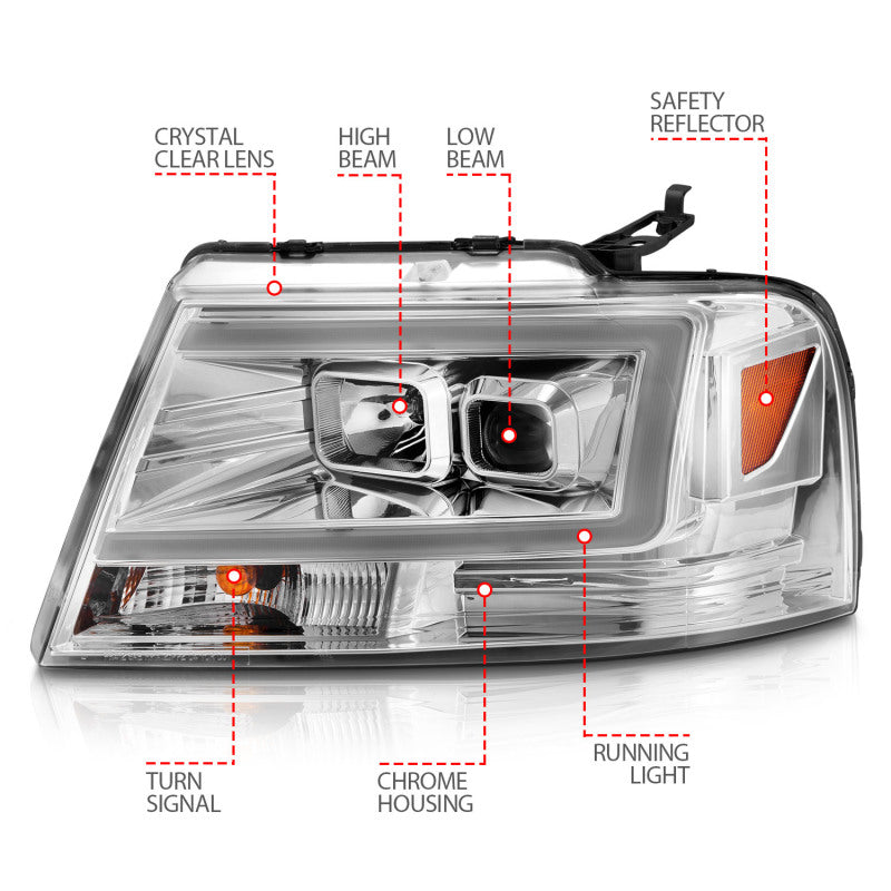 04-08 Ford  F-150 ANZO 111542 Projector Headlights w/ Light Bar Chrome Housing