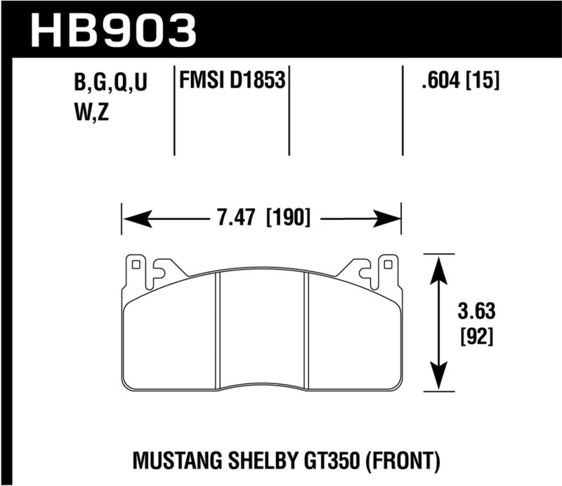 15-20 Ford Mustang Shelby GT350 Hawk Performance HB903N.604 HP Plus Front Brake Pads