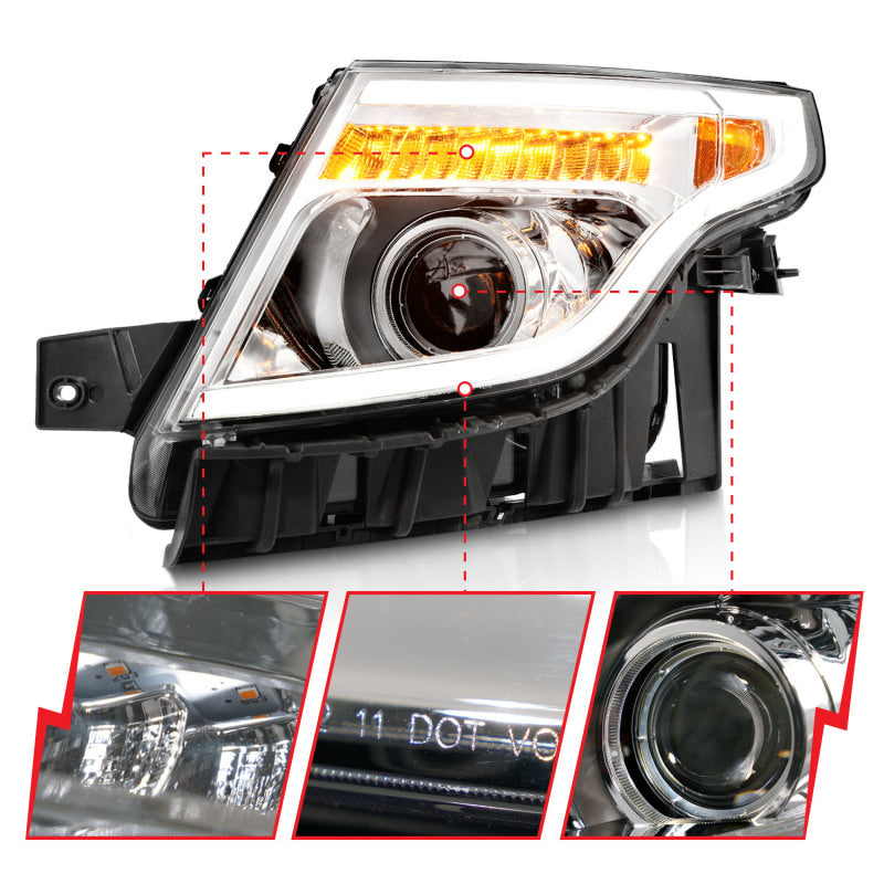 11-15 Ford Explorer ANZO 111576 Projector Headlights w/Light Bar Chrome Housing w/Amber light