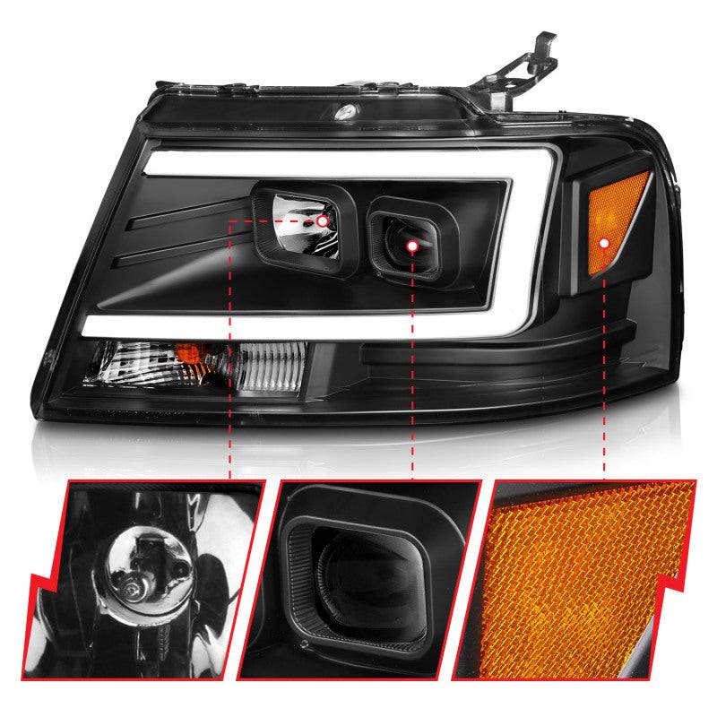 04-08 Ford  F-150 ANZO 111541 Projector Headlights w/ Light Bar Black Housing