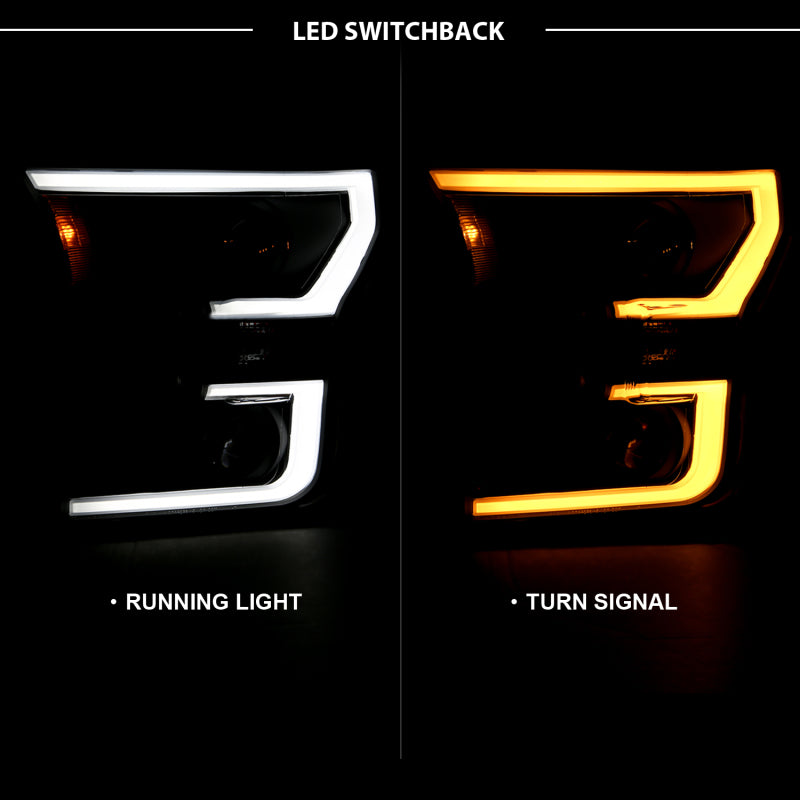 15-20 Ford F-150 V6/V8 Anzo 111357 Projector Plank Style Switchback Headlights Black / Amber