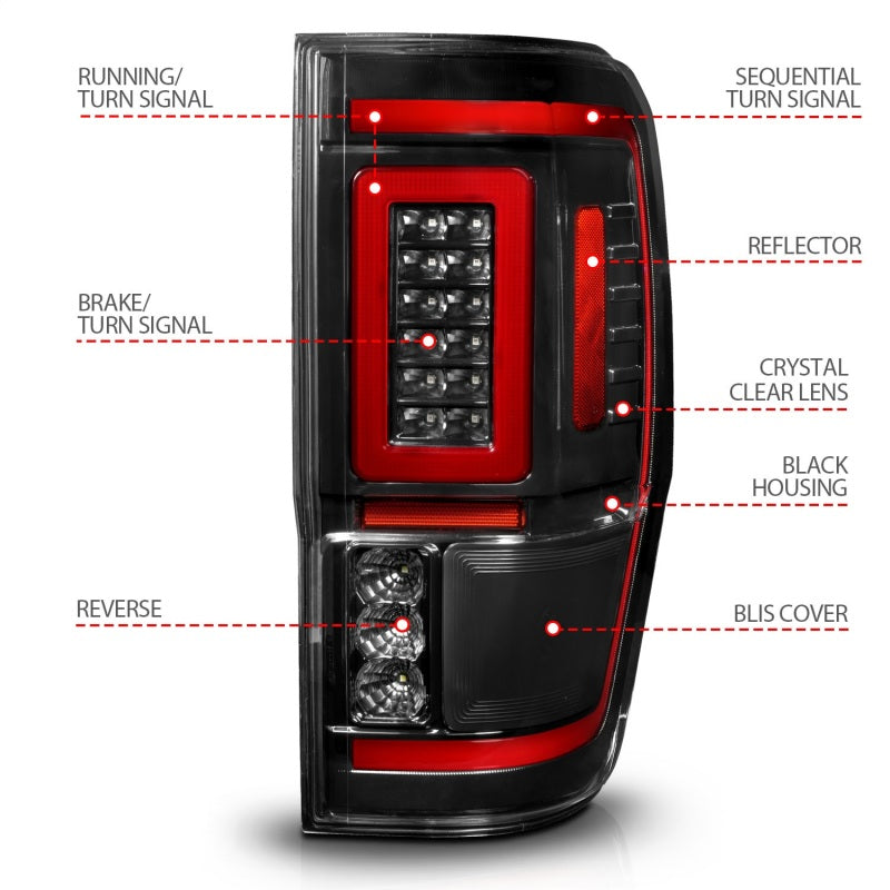 19-23 Ford Ranger ANZO 311446 Full LED Taillights w/ Lightbar Sequential Signal Black Housing - Clear Lens