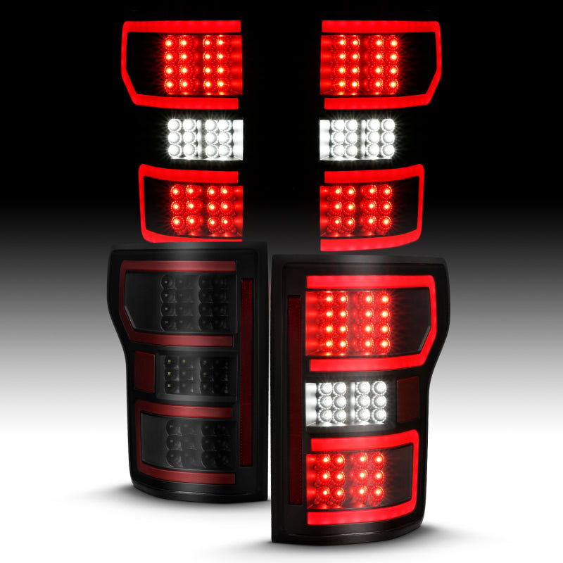 18-20 Ford F-150 ANZO 311314 Full LED Tail Lights - Black w/ Sequential Signal (Red Light Bar)