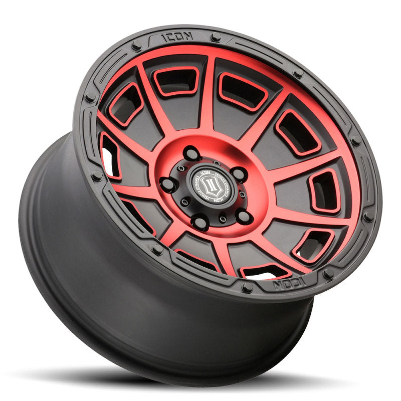 04-23 Ford F-150 / 14-23 Expedition / 10-14 & 17-23 Raptor ICON 3017856350SBRT Victory 17x8.5 6x135 6mm Offset 5in BS Satin Black w/Red Tint Wheel