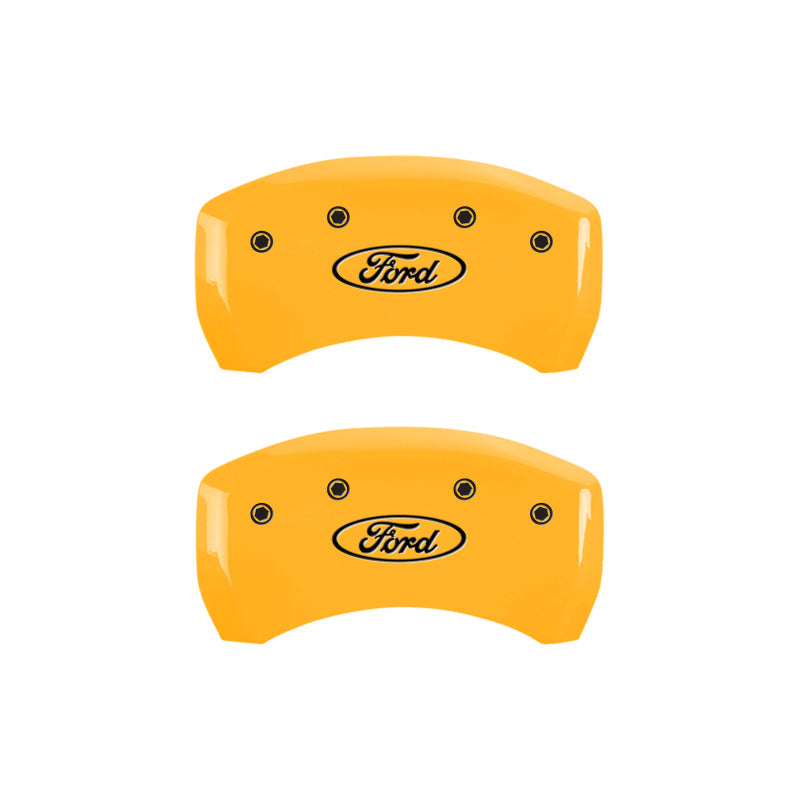 10-14 Ford Mustang MGP 10198SFRDYL 4 Caliper Covers Engraved Front & Rear Oval logo/Ford Yellow Finish Black Character