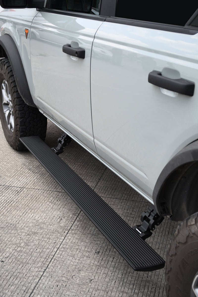 21-24 Ford Bronco 4DR Go Rhino 20412974PC E-BOARD E1 Electric Running Board Kit No Drill Tex. Black (Two Brackets Per Side)