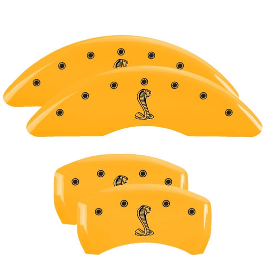 15-20 Ford Mustang MGP 10200SSNKYL 4 Caliper Covers Engraved Front & Rear Tiffany Snake Yellow Finish Black Character